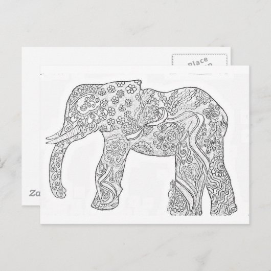Carte Postale Design Eléphant noir et blanc (Devant / Derrière)