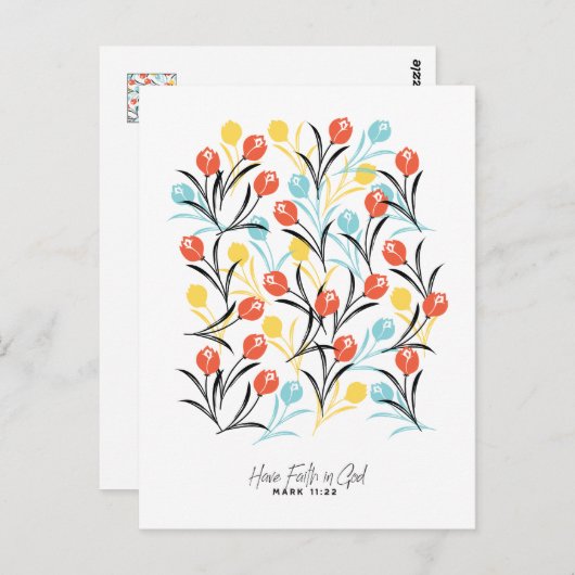Carte Postale Design floral Motif de Tulipe en blanc (Devant / Derrière)