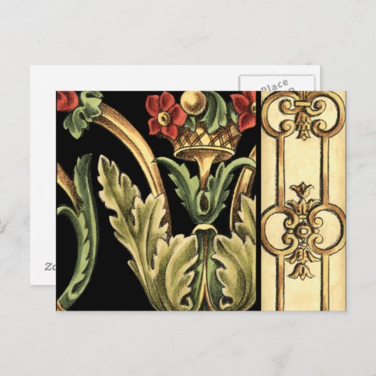 Carte Postale Design floral ornemental aux frontières noires (Devant / Derrière)