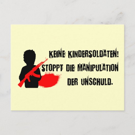 Carte Postale Design für Kinderrechte : Keine Kindersoldaten ! (Devant)
