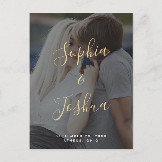 Carte Postale Design Gold Script Vellum Look Photo Enregistrer l (Devant)