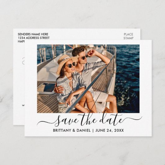 Carte Postale Design Moderne Photo Script Enregistrer La Date (Devant / Derrière)