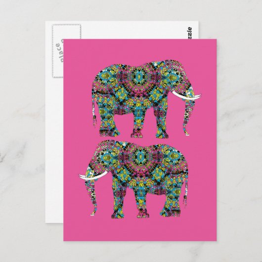 Carte Postale Design orné d'éléphants indiens décorés (Devant / Derrière)