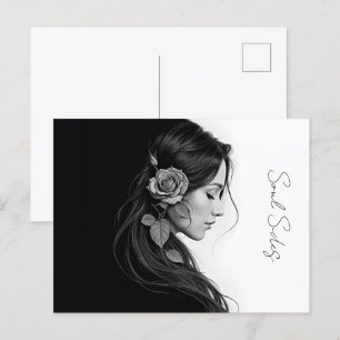 Carte Postale Design saisonnier noir blanc dramatique cheveux fl