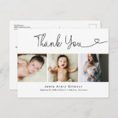 Carte Postale Design Script coeur photo collage bébé merci (Devant / Derrière)