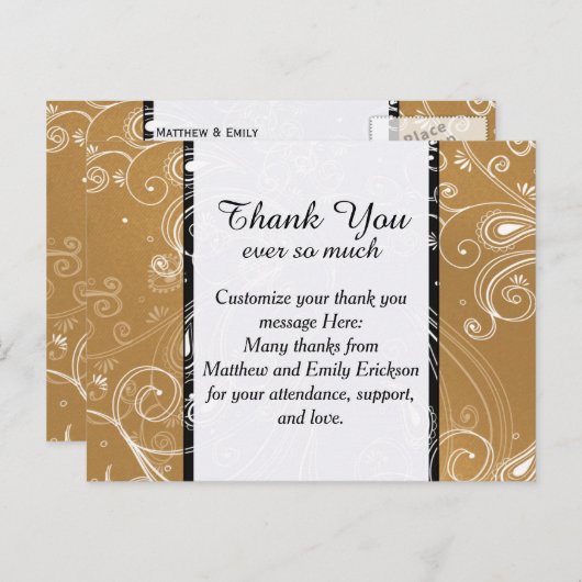 Carte Postale Design Tourbillonnant noir, or et blanc (Devant / Derrière)