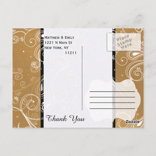 Carte Postale Design Tourbillonnant noir, or et blanc (Dos)