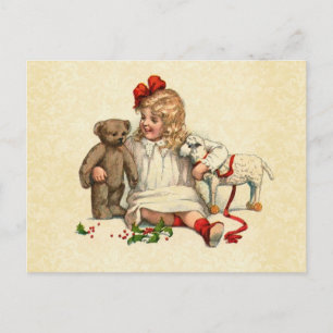 Carte Postale Design vintage Petite fille avec jouets antiques