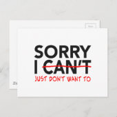 Carte Postale Désolé, je ne peux pas (Devant / Derrière)
