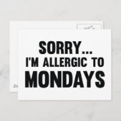 Carte Postale Désolé... Je suis allergique aux lundis (Devant / Derrière)