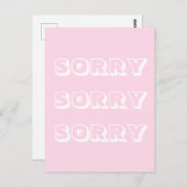 Carte Postale Désolé, rose clair blanc moderne et audacieux excu (Devant / Derrière)