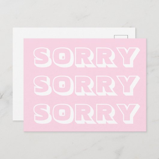 Carte Postale Désolé, rose clair blanc moderne et audacieux excu (Devant / Derrière)