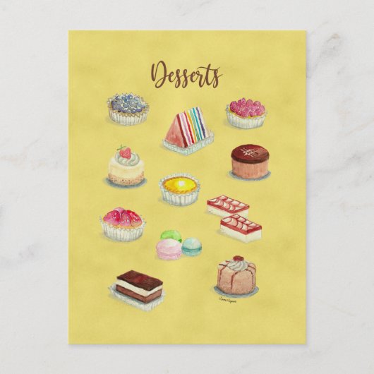 CARTE POSTALE DESSERTS aquarelle illustrations ali (Devant)