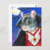 Carte Postale Dessin à l'aquarelle de souris vampire en costume (Devant / Derrière)