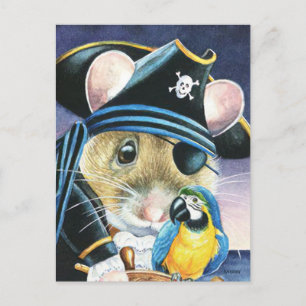 Carte Postale Dessin à l'aquarelle d'une souris pirate pour cost
