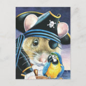 Carte Postale Dessin à l'aquarelle d'une souris pirate pour cost (Devant)