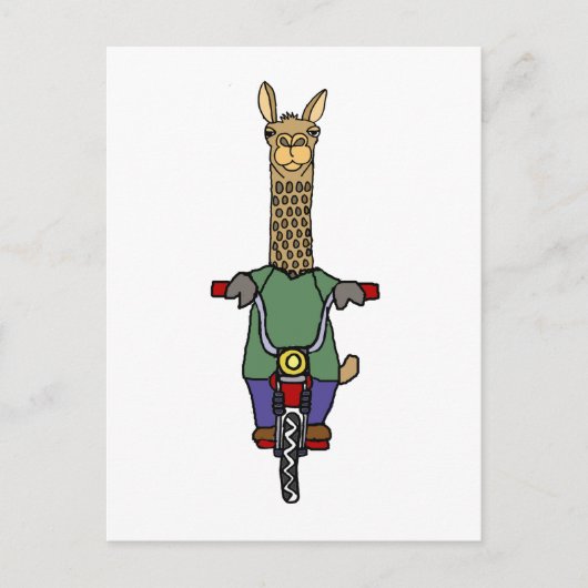 Carte Postale Dessin à vélo cool Llama équitation (Devant)