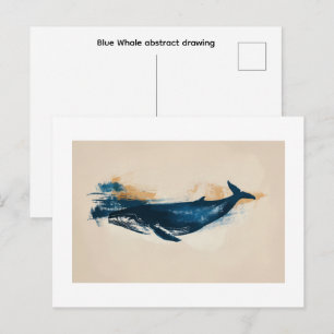 Carte Postale Dessin abstrait de baleine bleue Petit