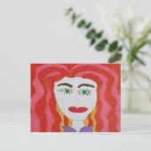 Carte Postale Dessin Abstrait : Visage d'une fille rouge haïe (Debout devant)