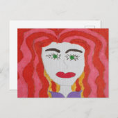 Carte Postale Dessin Abstrait : Visage d'une fille rouge haïe (Devant / Derrière)