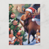 Carte Postale Dessin amusant orné d'orignal décorant l'arbre de  (Devant)