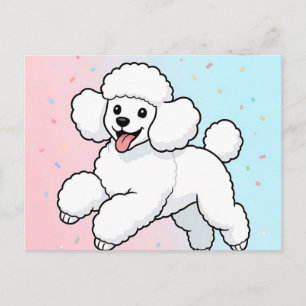 Carte Postale Dessin animé de caniche blanc heureux