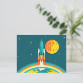 Carte Postale Dessin animé de fusée spatiale mignonne (Debout devant)