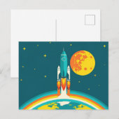 Carte Postale Dessin animé de fusée spatiale mignonne (Devant / Derrière)