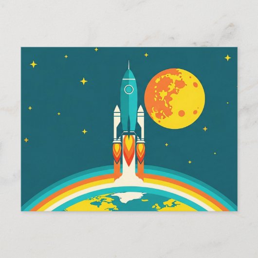 Carte Postale Dessin animé de fusée spatiale mignonne (Devant)