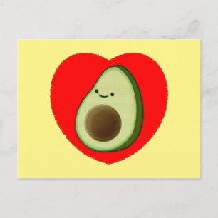 Carte Postale Dessin animé de joli avocat vert dans un cœur roug
