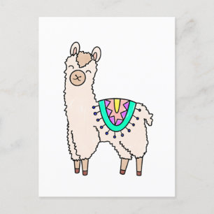 Carte Postale dessin animé de llama alpaga souriant