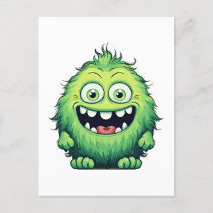 Carte Postale Dessin animé de monstre vert mignon souriant