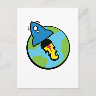 Carte Postale Dessin animé de science-fiction Rocket And Planet