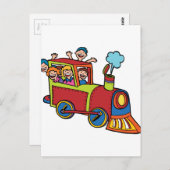 Carte Postale Dessin Animé de Voyageurs en Train (Devant / Derrière)