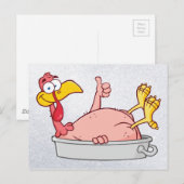 Carte Postale dessin animé dinde souriante dans la casserole (Devant / Derrière)