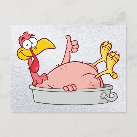Carte Postale dessin animé dinde souriante dans la casserole (Devant)
