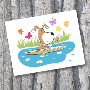 Carte Postale Dessin animé Drôle Chien Mignon Chien Kayak Sport