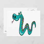 Carte Postale dessin animé du serpent fou boa constrictor (Devant / Derrière)