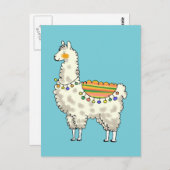 Carte Postale dessin animé en lama blanc mignon (Devant / Derrière)