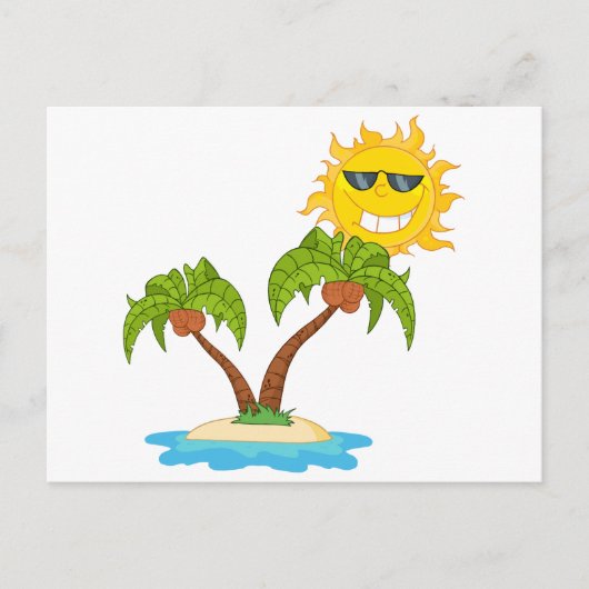 Carte Postale -Dessin animé islandais With Two Palm Tree and Car (Devant)
