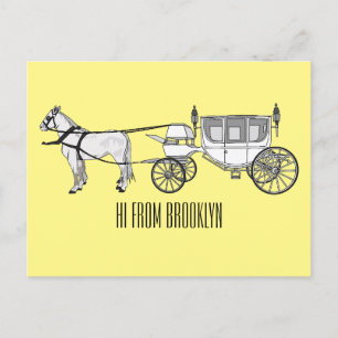 Carte Postale dessin animé mariage cheval & calèche