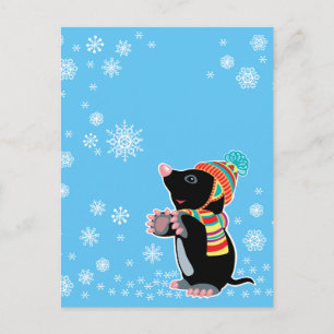 Carte Postale dessin animé mole en hiver