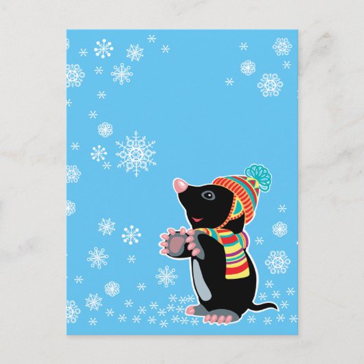 Carte Postale dessin animé mole en hiver (Devant)
