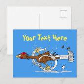 Carte postale dessin animé poule qui court drôle (Devant / Derrière)