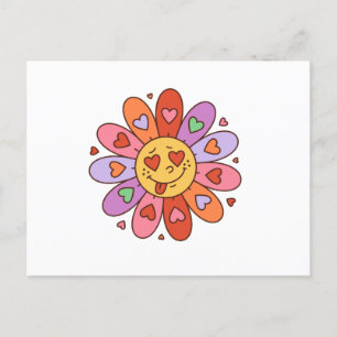 Carte Postale dessin animé rétro super hippie amoureux daisy flo