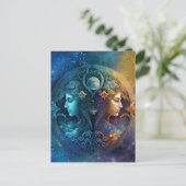 Carte Postale Dessin aquarelle signe zodiacal Gémeaux (Debout devant)