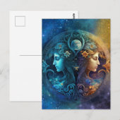 Carte Postale Dessin aquarelle signe zodiacal Gémeaux (Devant / Derrière)