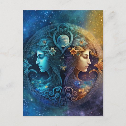 Carte Postale Dessin aquarelle signe zodiacal Gémeaux (Devant)