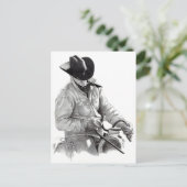 Carte Postale Dessin au crayon de Cowboy à Saddle, Art Occidenta (Debout devant)