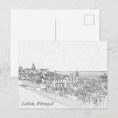 Carte Postale Dessin au crayon du district d'Alfama à Lisbonne (Devant / Derrière)